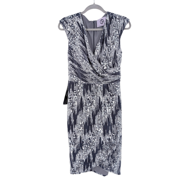 JS Collections Velvet Faux Wrap Dress Sequin Gray Cocktail Holiday Sparkly - Picture 3 of 8